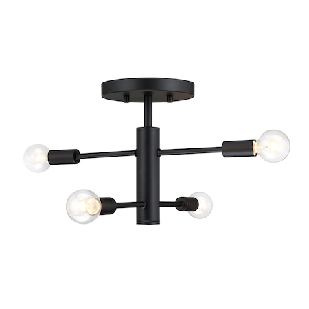 Designers Fountain Arlo 14.25 in. 4-Light Matte Black Minimalist Semi Flush Mount with Bare Bulbs for Dining Rooms D320C-SF-MB